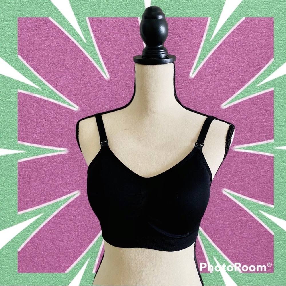 MOTHERHOOD MATERNITY Nursing Sports Workout Bra Removable Pads Black Small